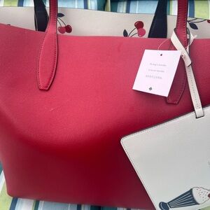 Kate spade bing large Reversible Cherry tote in cream Multi & Red